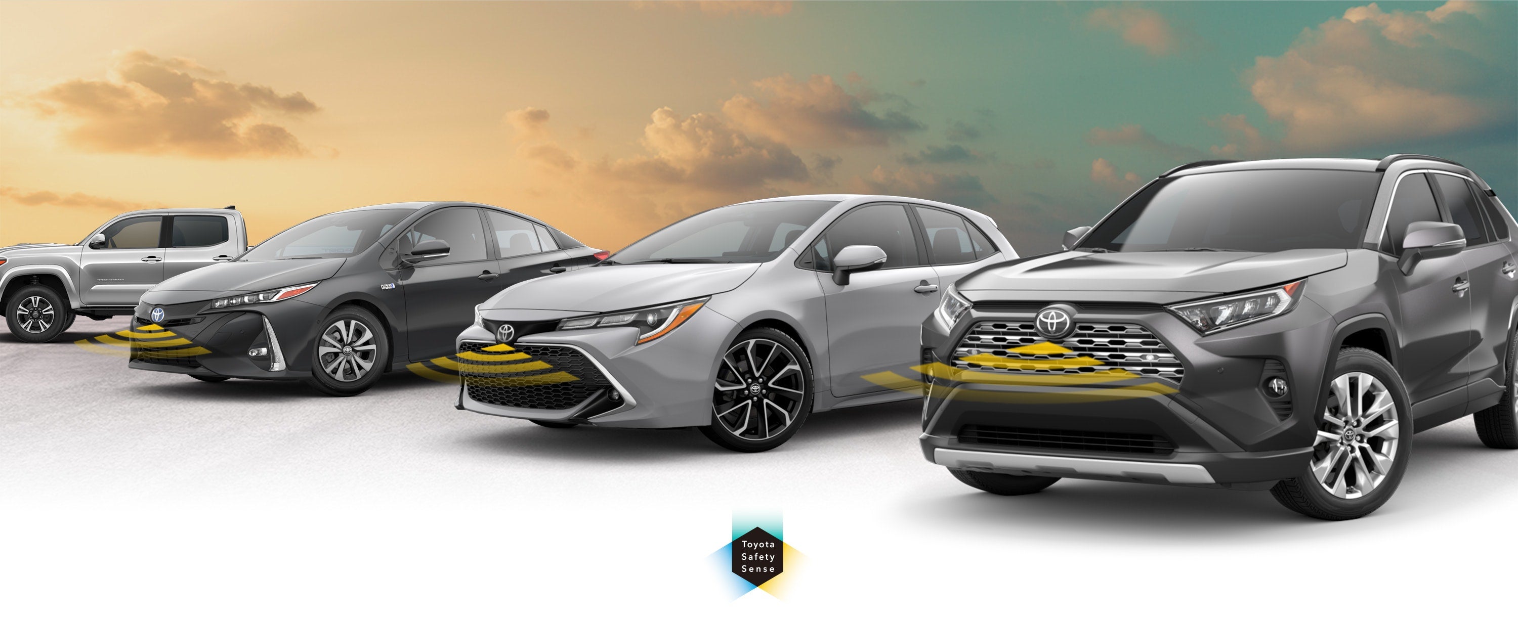 Toyota Safety Sense: Designed for Safety. Options shown on Toyota models including RAV4, Tacoma, and Camry, available now at Alexandria Toyota in Alexandria VA.