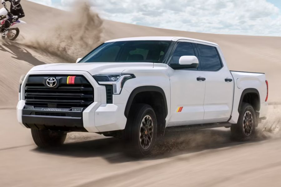 White Toyota Tundra on desert