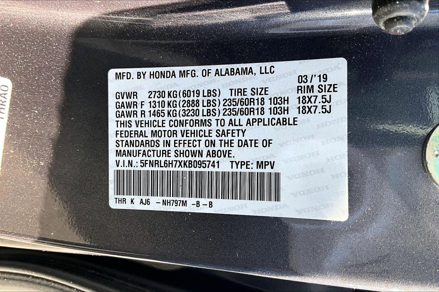 2019 Honda Odyssey EX-L w/Navi/RES