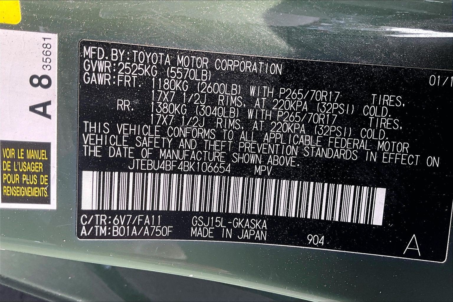 2011 Toyota FJ Cruiser 4WD 4dr Auto (Natl)
